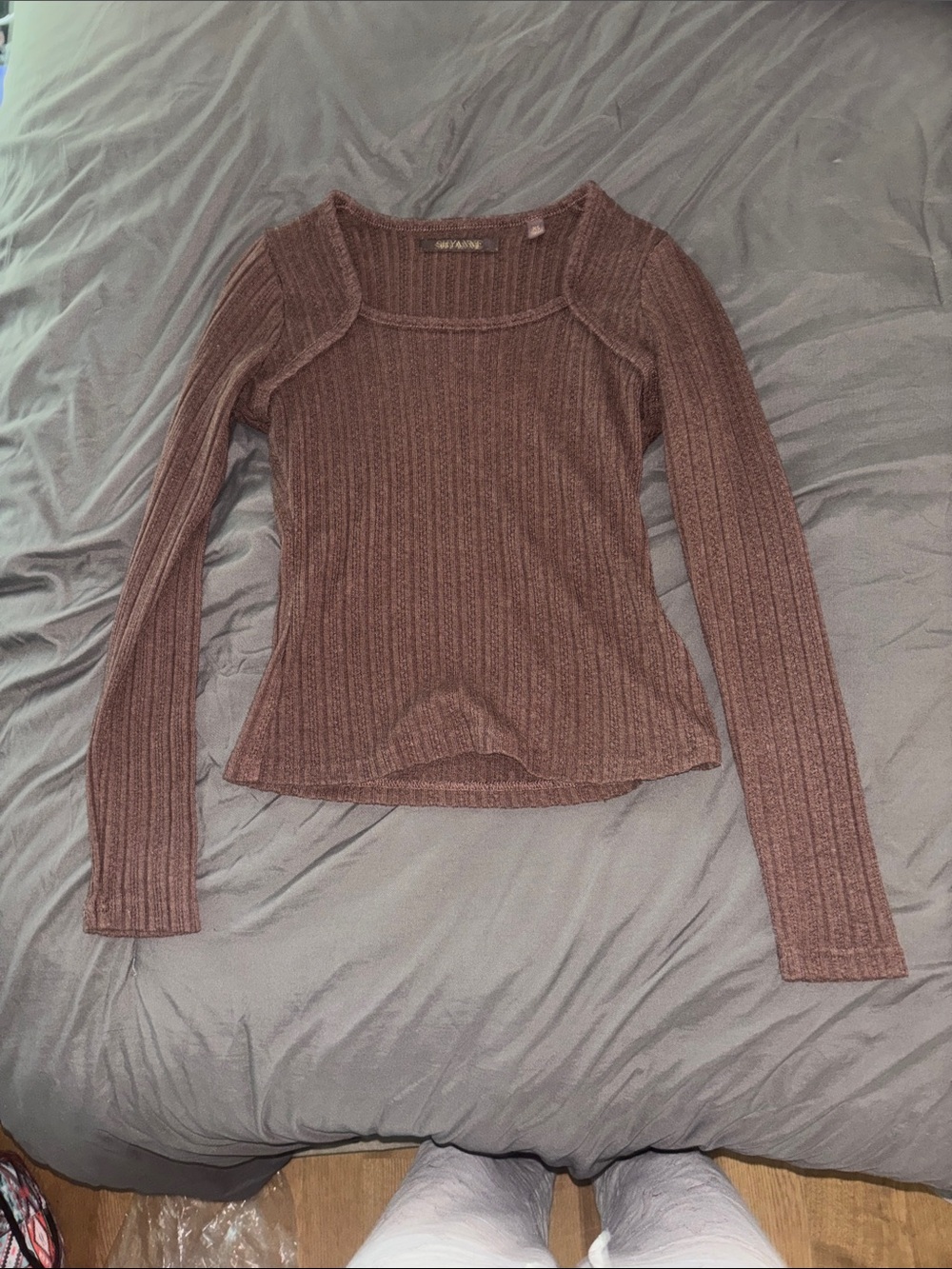 Shyanne Ribbed Long Sleeve Top in Mauve Brown